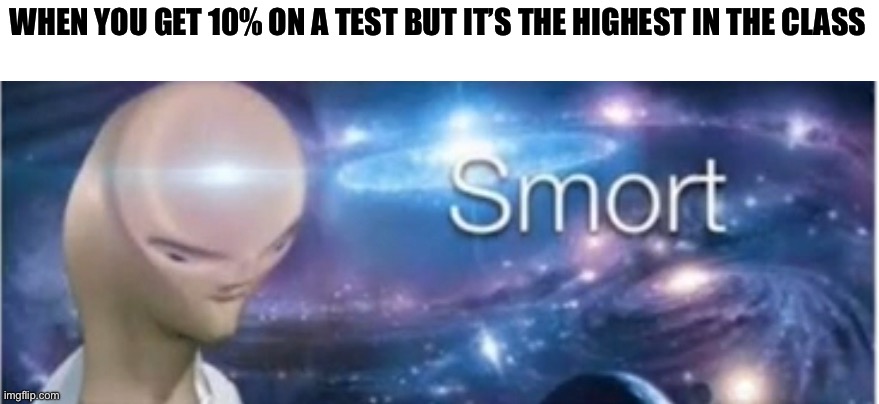 Meme man smort | WHEN YOU GET 10% ON A TEST BUT IT’S THE HIGHEST IN THE CLASS | image tagged in meme man smort | made w/ Imgflip meme maker