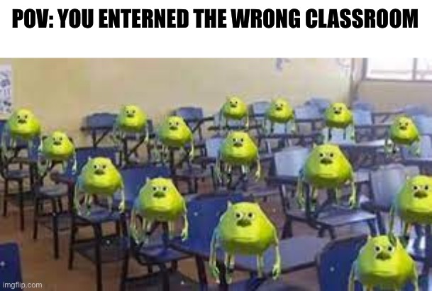 mike wazowski class | POV: YOU ENTERNED THE WRONG CLASSROOM | image tagged in mike wazowski class | made w/ Imgflip meme maker