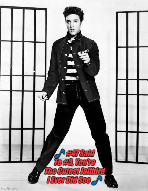 Elvis jailhouse rock | ? #47 Said To #3, You're The Cutest Jailbird I Ever Did See ? | image tagged in elvis jailhouse rock | made w/ Imgflip meme maker