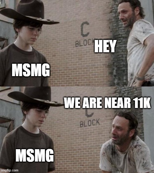 Rick and Carl Meme | HEY; MSMG; WE ARE NEAR 11K; MSMG | image tagged in memes,rick and carl | made w/ Imgflip meme maker