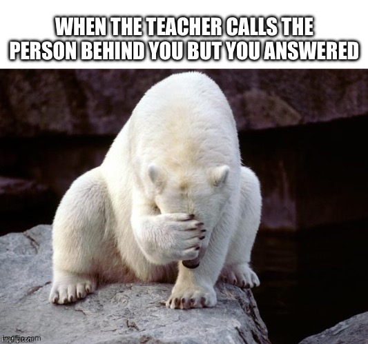Polar Bear | WHEN THE TEACHER CALLS THE PERSON BEHIND YOU BUT YOU ANSWERED | image tagged in polar bear | made w/ Imgflip meme maker