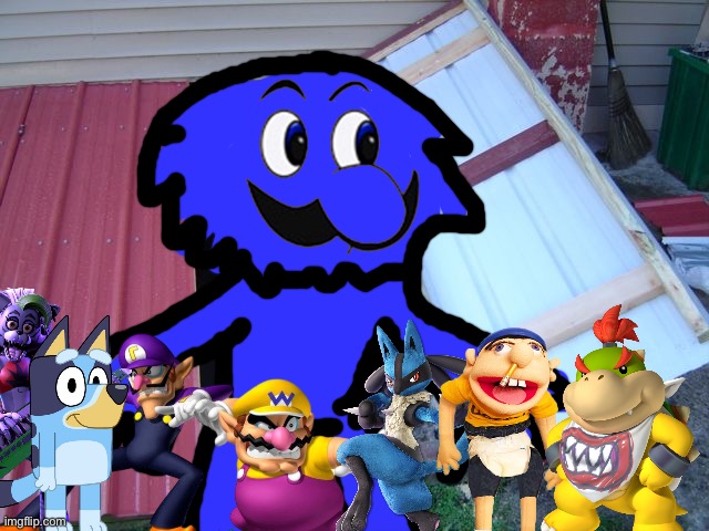 Wario and Friends dies by a Blue fuzzy demon Weegee because of Waluigi accidentally summoning it while having a backyard party | image tagged in cellar basement door bunker,crossover,wario dies | made w/ Imgflip meme maker