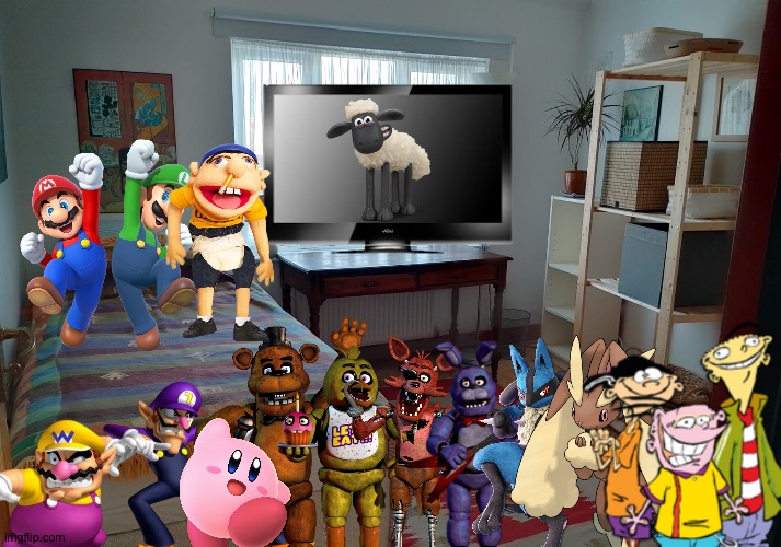 Wario and Friends dies by a cursed EAS while watching Shaun the Sheep in their bedroom | image tagged in bedroom,wario dies,crossover | made w/ Imgflip meme maker