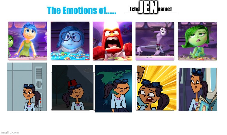 The Emotions of Jen | JEN | image tagged in the emotions of insert character here | made w/ Imgflip meme maker