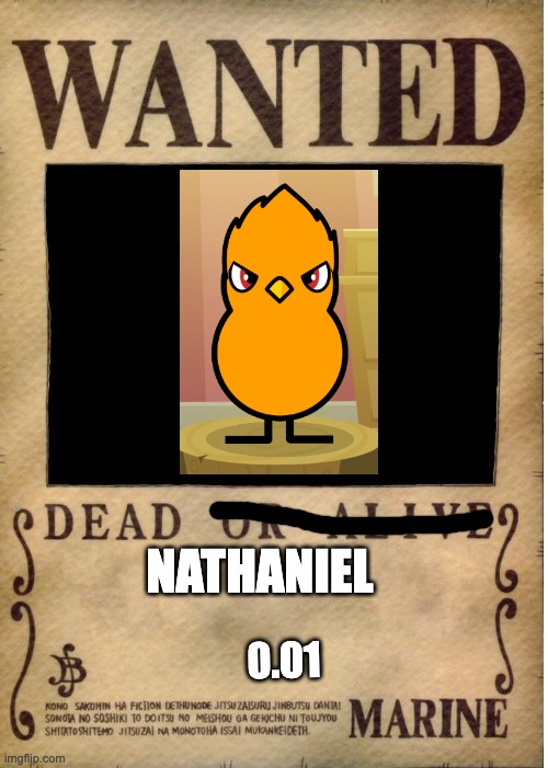 One piece wanted poster template | NATHANIEL; 0.01 | image tagged in one piece wanted poster template | made w/ Imgflip meme maker