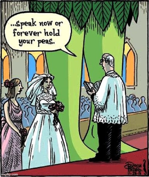 The Jolly Green Giant wrote his own vows... | image tagged in vince vance,jolly green giant,marriage,peas,peace,cartoon | made w/ Imgflip meme maker