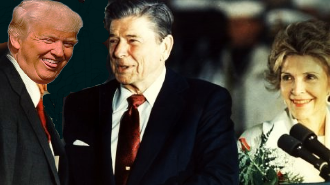 Trump and Reagan compare dodging bullets Blank Meme Template