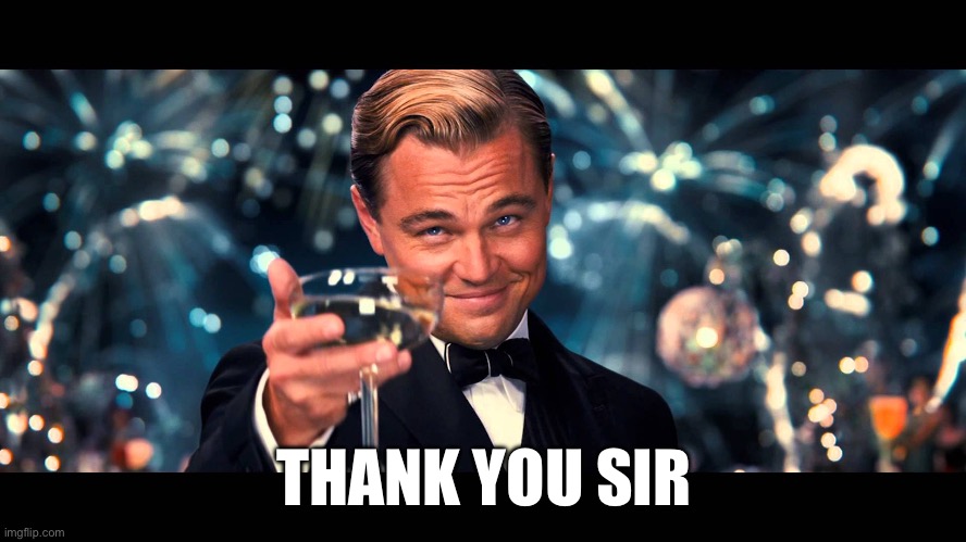 lionardo dicaprio thank you | THANK YOU SIR | image tagged in lionardo dicaprio thank you | made w/ Imgflip meme maker