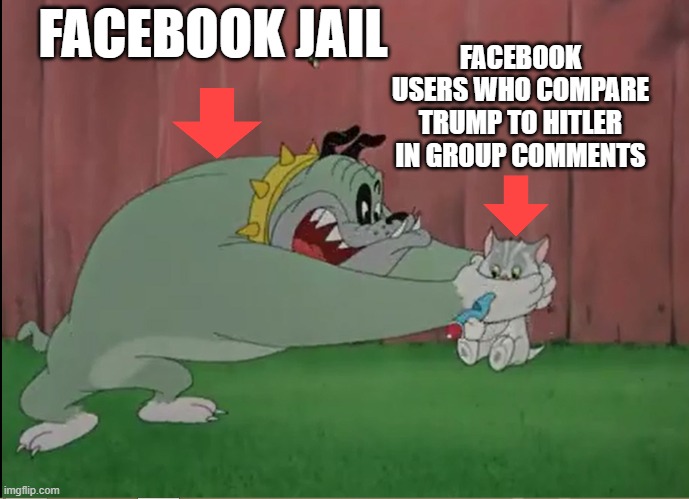 Facebook Users Against Trump | FACEBOOK USERS WHO COMPARE TRUMP TO HITLER IN GROUP COMMENTS; FACEBOOK JAIL | image tagged in facebook jail,donald trump,adolf hitler,trump sucks,mark zuckerberg sucks | made w/ Imgflip meme maker