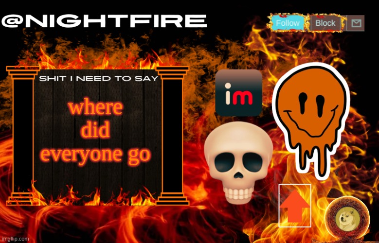 Nightfire's Announcement Template | where did everyone go | image tagged in nightfire's announcement template | made w/ Imgflip meme maker