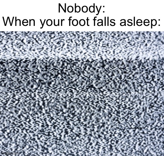 If ykyk | Nobody:
When your foot falls asleep: | image tagged in memes,static | made w/ Imgflip meme maker