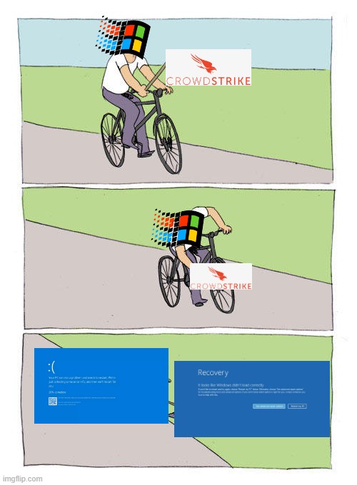 Crowdstrikes Again! | image tagged in memes,bike fall,windows error message,microsoft,windows 10 | made w/ Imgflip meme maker