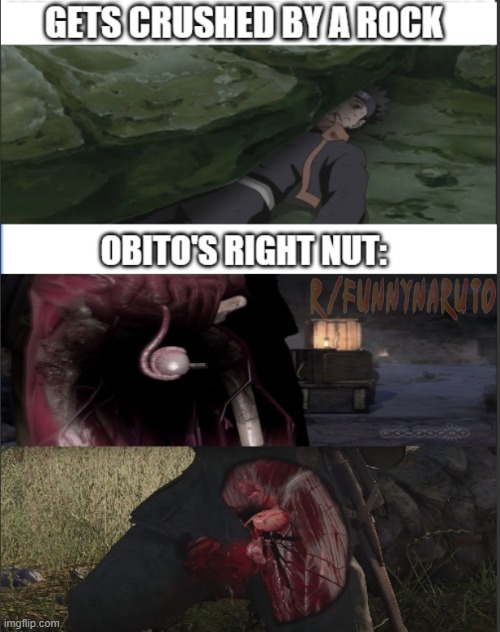 Obito's right nut | image tagged in obito,naruto,nut,testicle,rock | made w/ Imgflip meme maker