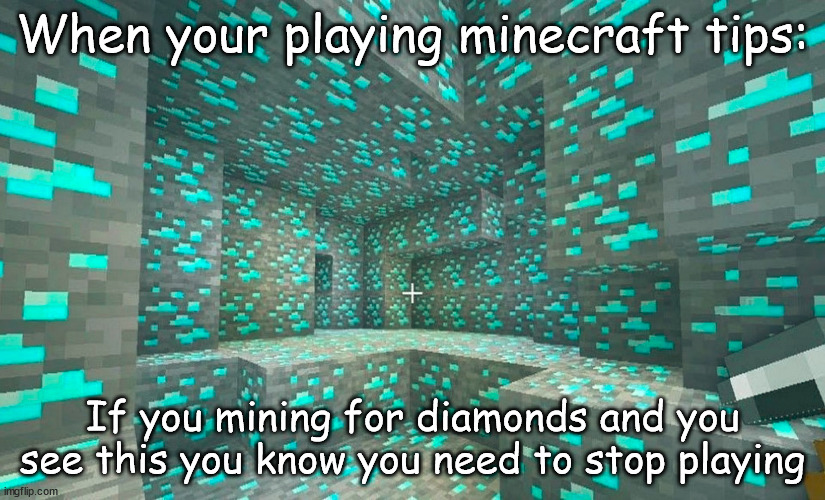 ohhhh diamonds | When your playing minecraft tips:; If you mining for diamonds and you see this you know you need to stop playing | made w/ Imgflip meme maker