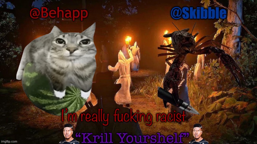 Behapp and Skibble | I’m really fucking racist | image tagged in behapp and skibble | made w/ Imgflip meme maker
