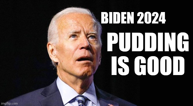 Confused joe biden | PUDDING IS GOOD; BIDEN 2024 | image tagged in confused joe biden | made w/ Imgflip meme maker