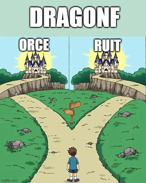 Force or Fruit? | DRAGONF; RUIT; ORCE | image tagged in dramatic crosswords 2 good paths,dragonforce,dragonfruit | made w/ Imgflip meme maker