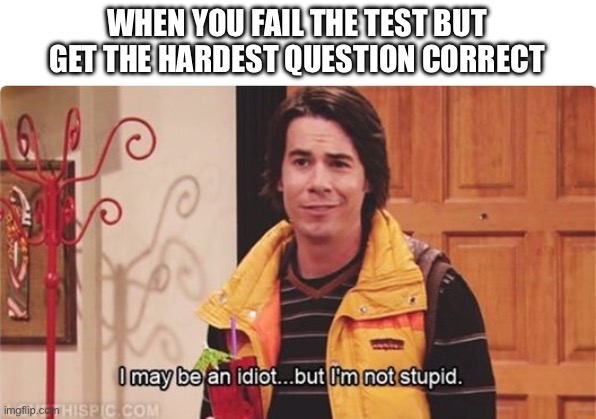 Spencer I may be an idiot... but I'm not stupid | WHEN YOU FAIL THE TEST BUT GET THE HARDEST QUESTION CORRECT | image tagged in spencer i may be an idiot but i'm not stupid | made w/ Imgflip meme maker