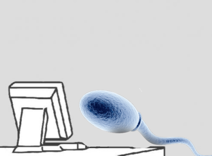 High Quality Sperm sitting at computer Blank Meme Template