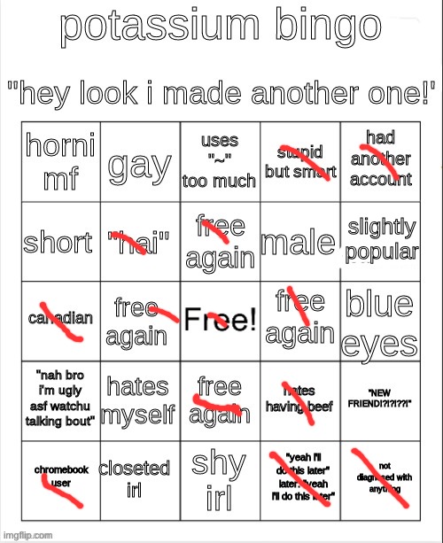 potassium bingo v2 | image tagged in potassium bingo v2 | made w/ Imgflip meme maker