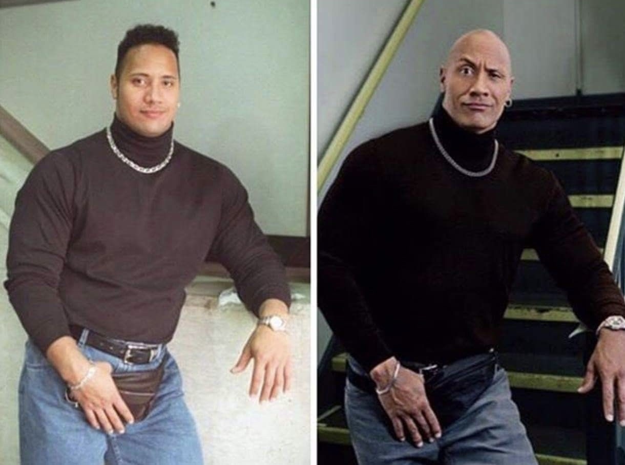 High Quality The Rock Fanny Pack, Then and Now Blank Meme Template