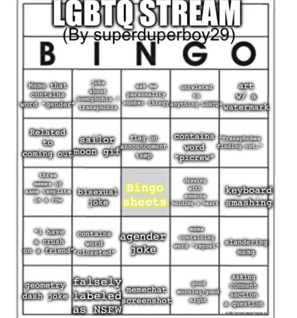 LGBTQ stream bingo Blank Meme Template