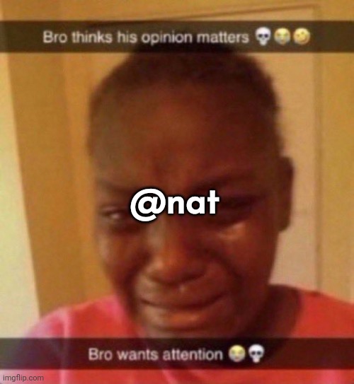 Bro wants attention | @nat | image tagged in bro wants attention | made w/ Imgflip meme maker