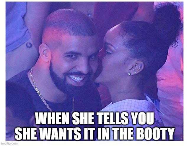 Hit the Booty | WHEN SHE TELLS YOU SHE WANTS IT IN THE BOOTY | image tagged in adult humor | made w/ Imgflip meme maker