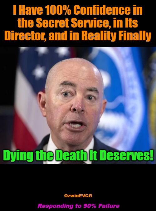 Responding to 90% Failure | I Have 100% Confidence in 

the Secret Service, in Its 

Director, and in Reality Finally; Dying the Death It Deserves! OzwinEVCG; Responding to 90% Failure | image tagged in alejandro mayorkas,government,corruption,incompetence,liberal logic,clown world | made w/ Imgflip meme maker