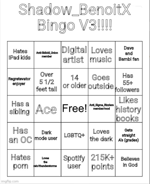 Shadow_BenoitX Bingo V3 Blank Meme Template