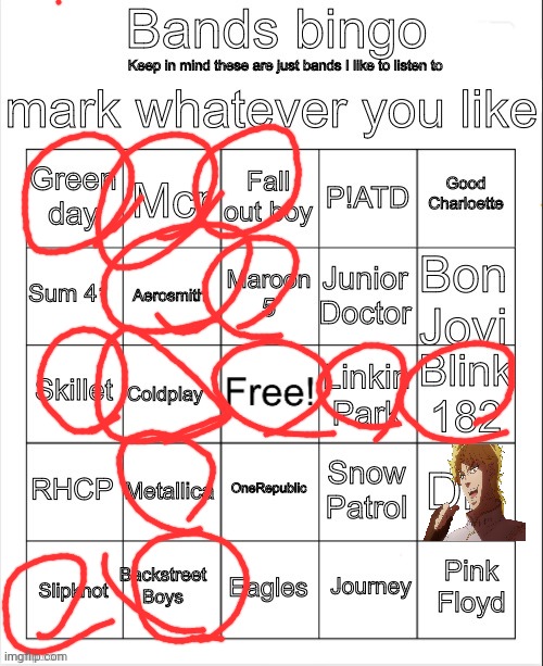 Bands Bingo | image tagged in bands bingo | made w/ Imgflip meme maker
