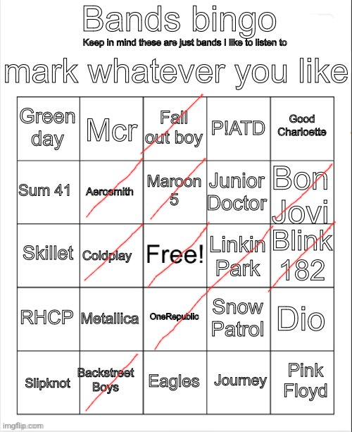 Bands Bingo | image tagged in bands bingo | made w/ Imgflip meme maker
