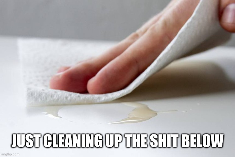 ㅤ | JUST CLEANING UP THE SHIT BELOW | image tagged in when you clean up your mess | made w/ Imgflip meme maker