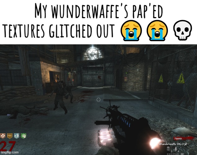 The textures are all messed up bruh | My wunderwaffe's pap'ed textures glitched out 😭😭💀 | made w/ Imgflip meme maker