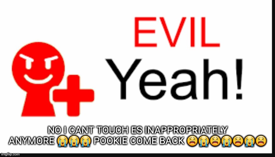 uhhhhhhhhhh this is an obvious joke | NO I CANT TOUCH ES INAPPROPRIATELY ANYMORE 😭😭😭 POOKIE COME BACK 😫😭😫😭😫😭😫 | image tagged in evil yeah miiverse | made w/ Imgflip meme maker