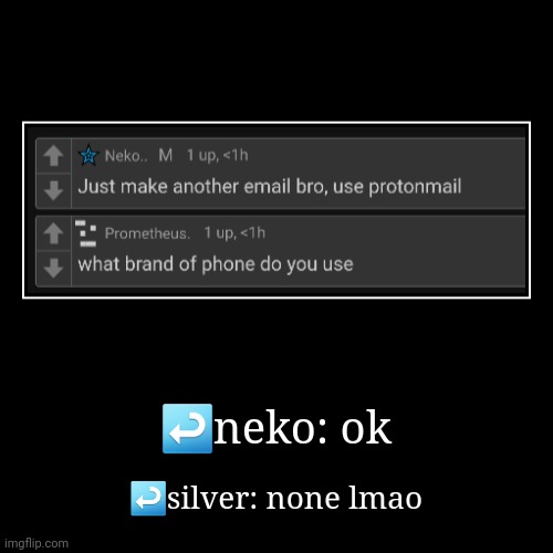 I use a fucking Samsung tablet (hopefully not for too long tho) | ↩neko: ok | ↩silver: none lmao | image tagged in funny,demotivationals | made w/ Imgflip demotivational maker