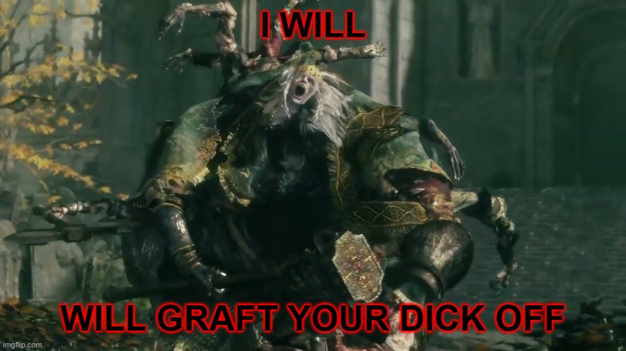 Godrick approves | I WILL WILL GRAFT YOUR DICK OFF | image tagged in godrick approves | made w/ Imgflip meme maker