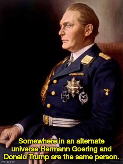 Goering was even more of an egomaniac than Hitler | Somewhere in an alternate universe Hermann Goering and Donald Trump are the same person. | image tagged in goering | made w/ Imgflip meme maker