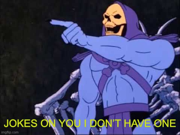 Skeletor | JOKES ON YOU I DON’T HAVE ONE | image tagged in skeletor | made w/ Imgflip meme maker