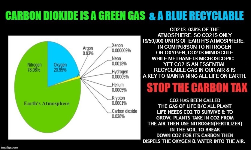 CO2 IS .038% OF THE ATMOSPHERE. SO CO2 IS ONLY 19/50,000 UNITS OF EARTH'S ATMOSPHERE.  
IN COMPARISON TO NITROGEN OR OXYGEN, CO2 IS MINUSCULE WHILE METHANE IS MICROSCOPIC.  
YET CO2 IS AN ESSENTIAL RECYCLABLE GAS IN OUR AIR & IS A KEY TO MAINTAINING ALL LIFE ON EARTH. | made w/ Imgflip meme maker