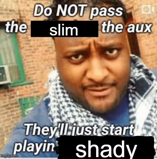 Do not pass the X the aux They’ll just start playin Y | slim; shady | image tagged in do not pass the x the aux they ll just start playin y | made w/ Imgflip meme maker