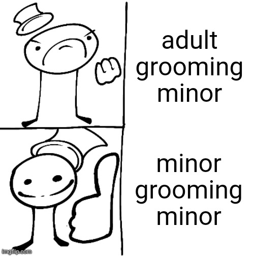 this how some of y'all sound im sorry | adult grooming minor; minor grooming minor | image tagged in me when | made w/ Imgflip meme maker