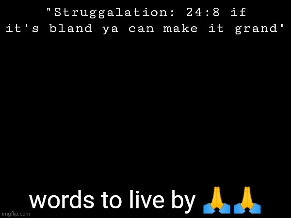 "Struggalation: 24:8 if it's bland ya can make it grand"; words to live by 🙏🙏 | image tagged in shitpost | made w/ Imgflip meme maker