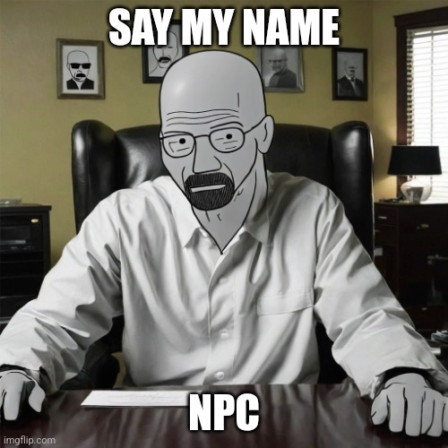 Say My Name | SAY MY NAME; NPC | image tagged in walter white | made w/ Imgflip meme maker