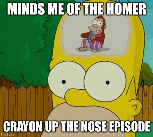 Homer's brain | MINDS ME OF THE HOMER CRAYON UP THE NOSE EPISODE | image tagged in homer's brain | made w/ Imgflip meme maker