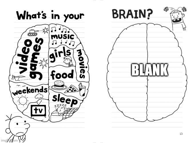 Diary of a wimpy kid brain | BLANK | image tagged in diary of a wimpy kid brain | made w/ Imgflip meme maker