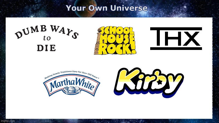 Brandon's Own Universe (Franchises) | image tagged in muffins,thx,thx logo,kirby,nintendo,railroad | made w/ Imgflip meme maker