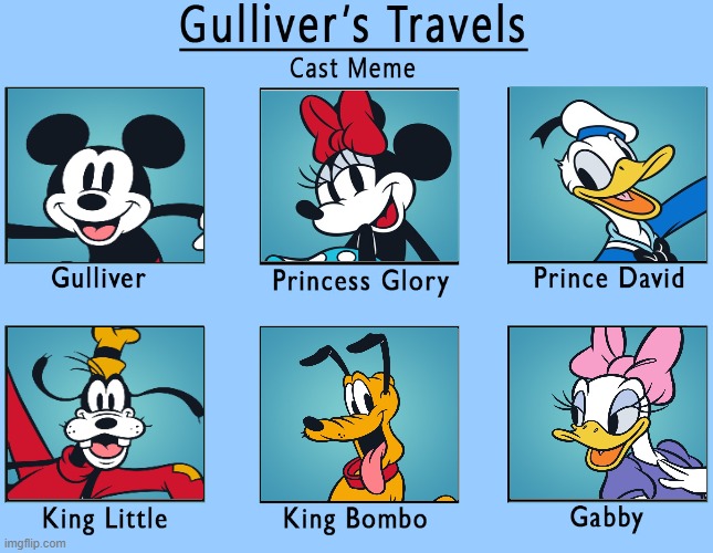 Mickey's Travels | image tagged in gulliver's travels cast | made w/ Imgflip meme maker