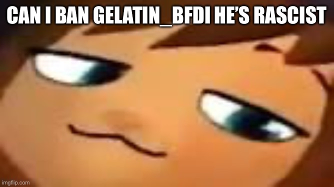 smug hat kid.mp4 | CAN I BAN GELATIN_BFDI HE’S RASCIST | image tagged in smug hat kid mp4 | made w/ Imgflip meme maker