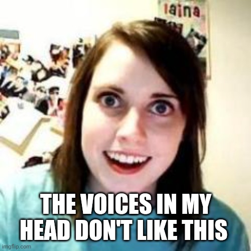 Crazy Girlfriend | THE VOICES IN MY HEAD DON'T LIKE THIS | image tagged in crazy girlfriend | made w/ Imgflip meme maker